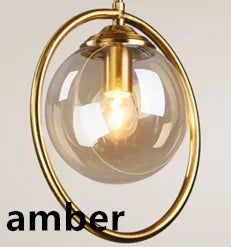 Nordic Golden Iron Pendant Light with Glass Shade