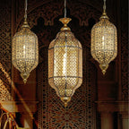 Moroccan Carved Brass Lantern Pendant Light for Restaurant and Hallway