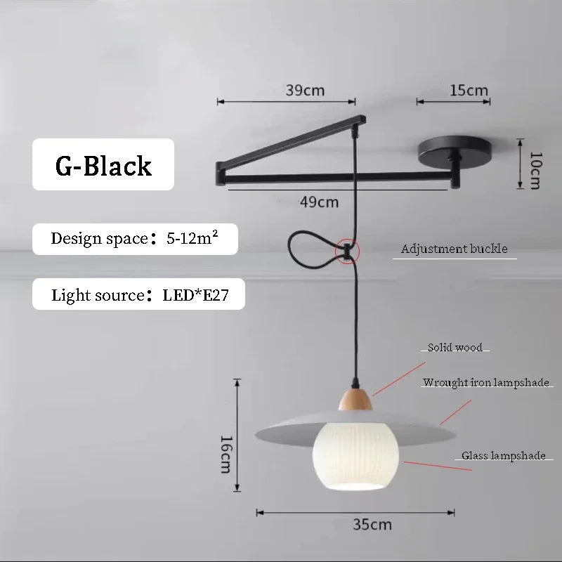 Nordic Iron Swing Arm Pendant Light for Dining Room