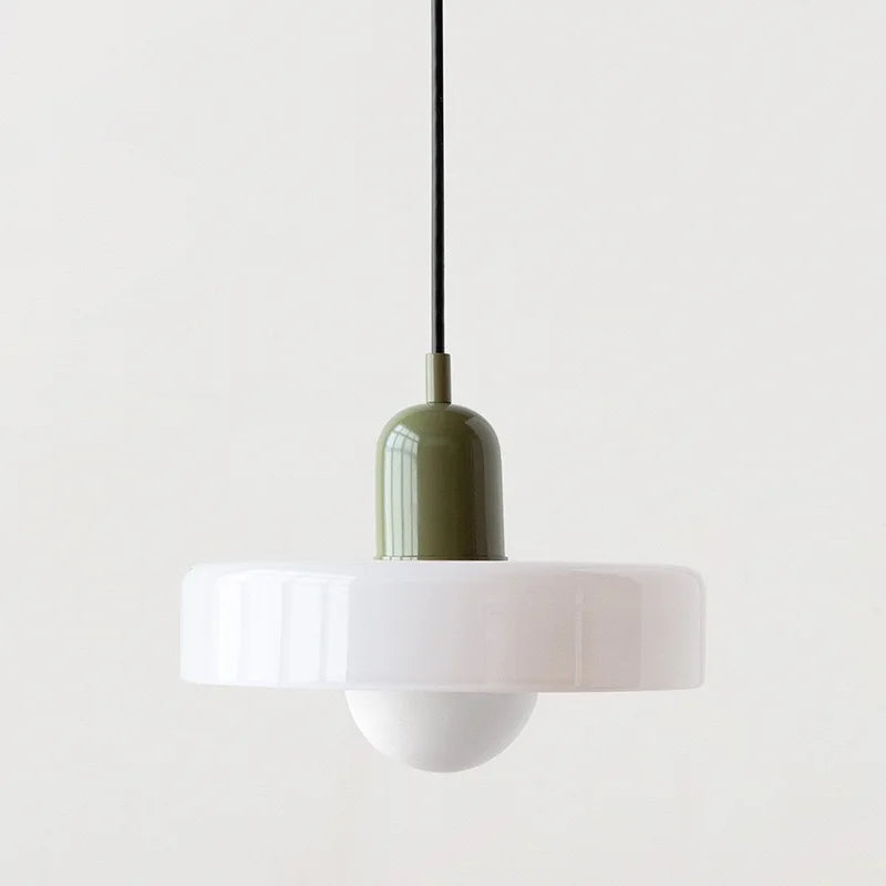 Nordic Glass Pendant Light with Colored Metal Shade