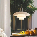 Danish Three Tier Glass Dish Pendant Light in White and Gold for Dining Room