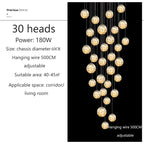Starry Glass Ball Cluster Chandelier for Staircase in Smoky Gray and Cognac