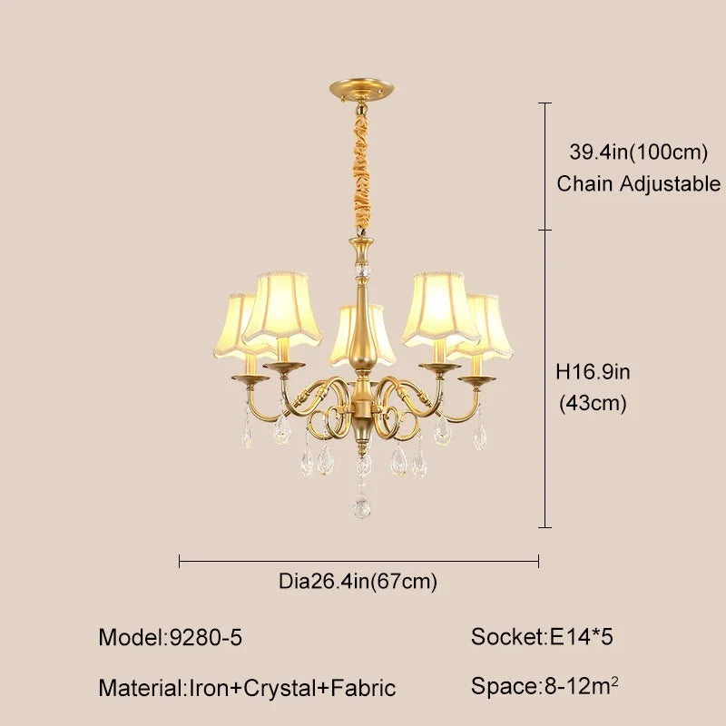 Lámpara de techo de araña de cristal dorado para sala de estar