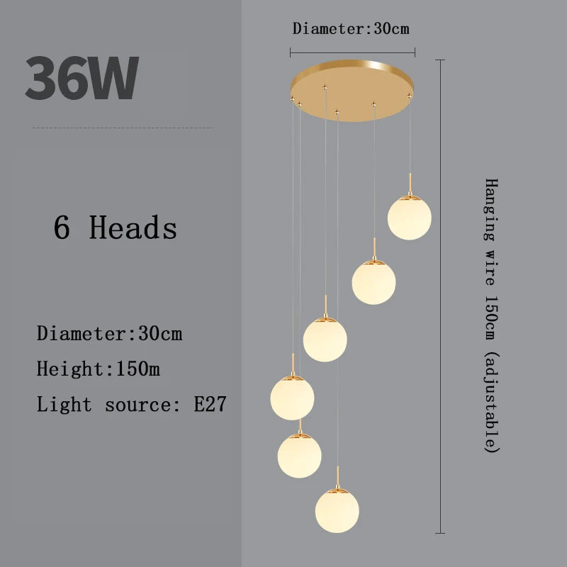 Opal Glass Ball Cluster Chandelier for Staircase and Hotel Lobby