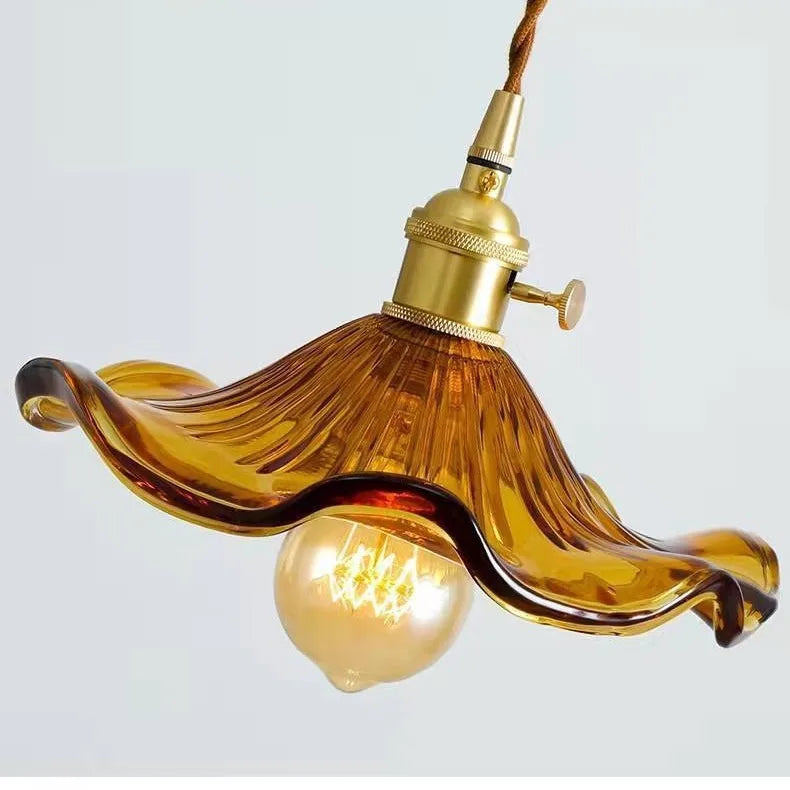 Vintage Copper and Colored Glass Pendant Light for Bar and Bedside