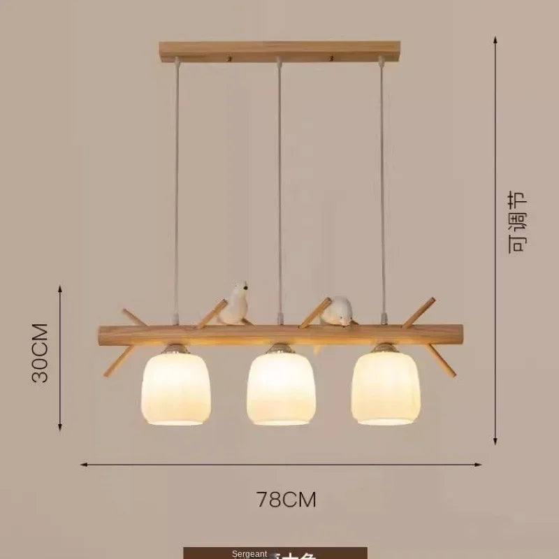 Nordic Wood Pendant Light with Glass Shades