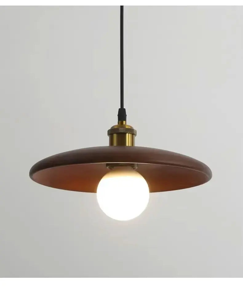 Solid Wood Disc Pendant Light with Opal Globe for Tea Room and Hallway