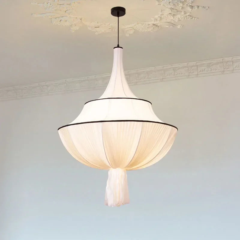 French Draped Fabric Chandelier with Tassel in White for Hotel Lobby