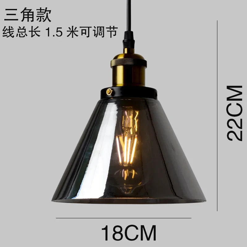 Industrial Clear Glass Pendant Light with Antique Brass Fitting for Bar