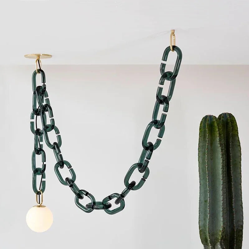 Art Deco Glass Chain Swag Pendant Light with Opal Globes for Dining Room