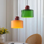 Retro Stained Glass Cylinder Pendant Light in Pastel Colors for Bedside