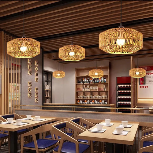 Bohemian Rattan Pendant Light Handwoven for Dining Room