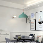 Modern Macaron Aluminum and Wood Pendant Light in Seven Colors for Kitchen