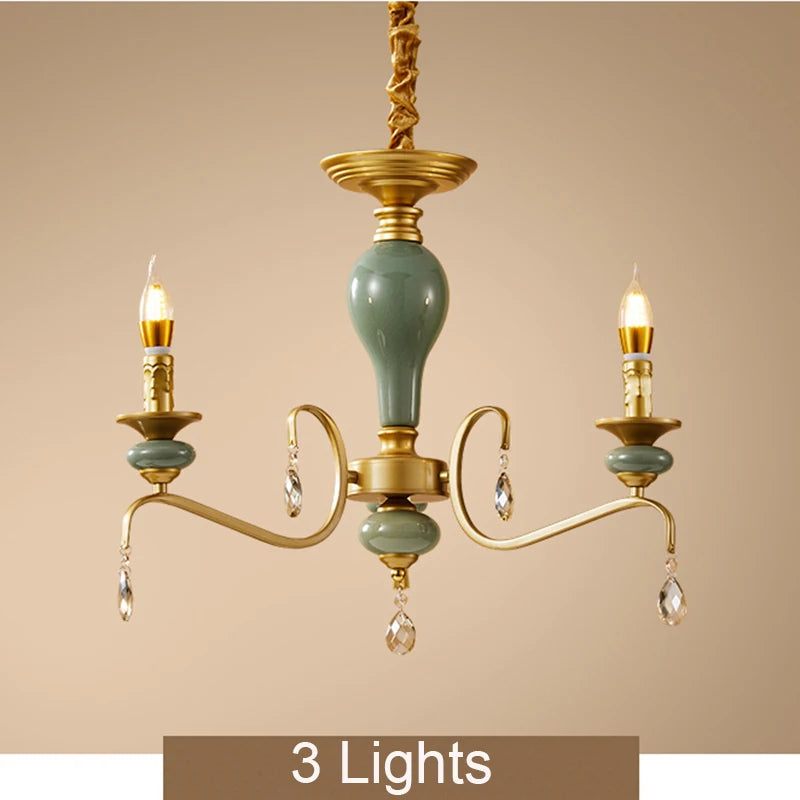 Lámpara de araña de cristal de cerámica de estilo mediterráneo para sala de estar, dormitorio, villa, dúplex - Elegante accesorio de iluminación