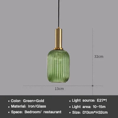 Vintage Striped Glass Pendant Light in Green Gray and Amber for Kitchen Island