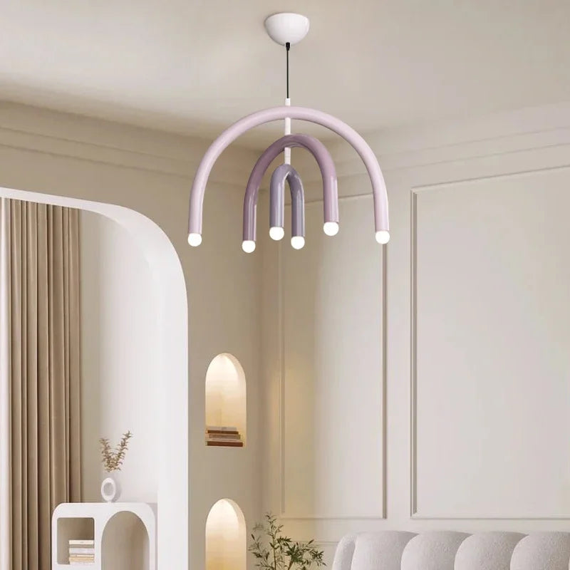 Modern Arch Tube LED Chandelier in Pastel Colors for Kids Room