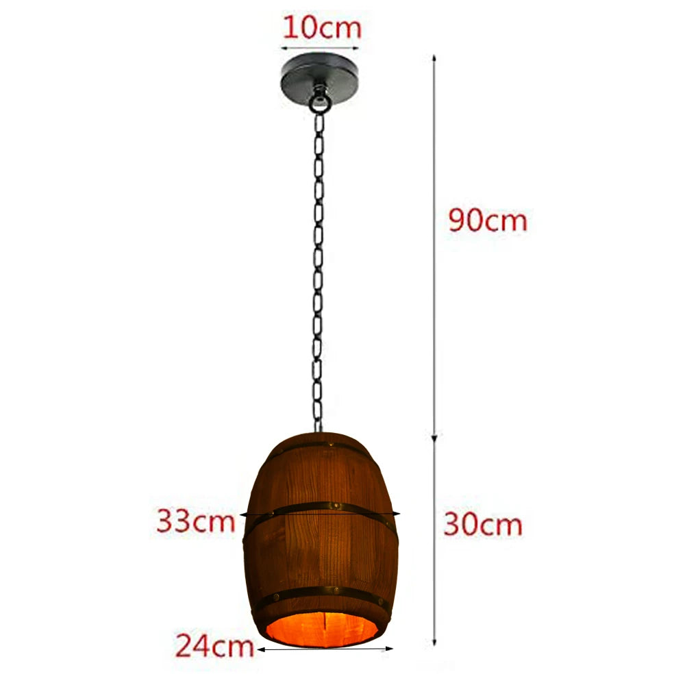 Retro Wood Barrel Pendant Light for Dining & Bar