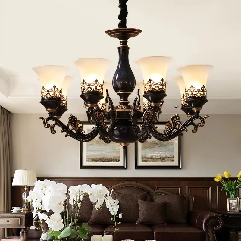 Candelabro de cerámica con portalámparas E14 retro lujoso
