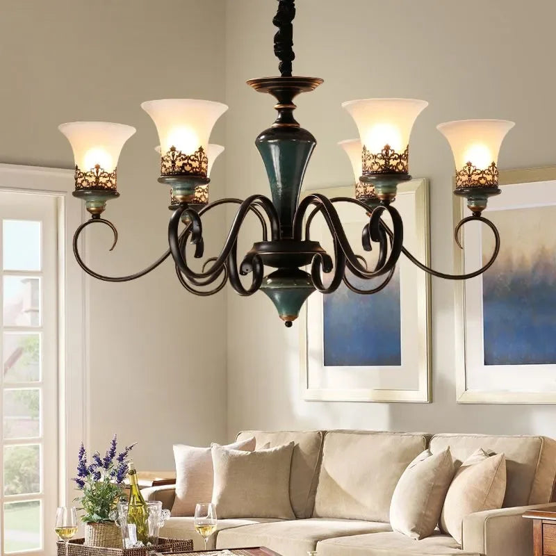 Vintage Ceramic Iron Chandelier Pendant Light