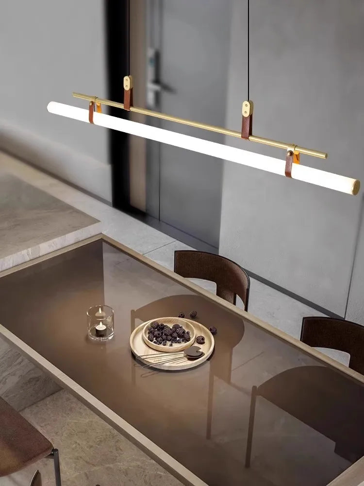Nordic Brass Pendant Light with Leather Accents