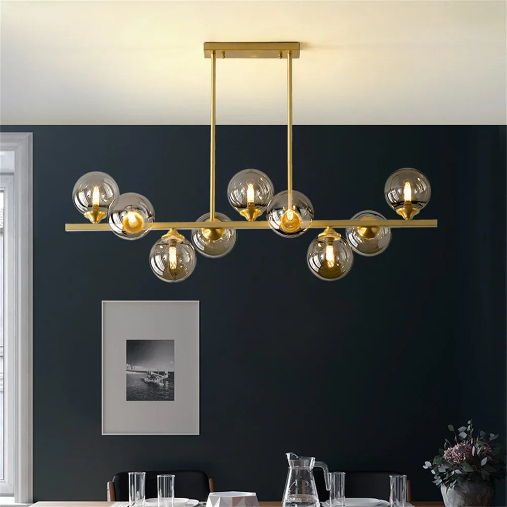 Glass Globe Mid Century Chandelier Linear Dining Light