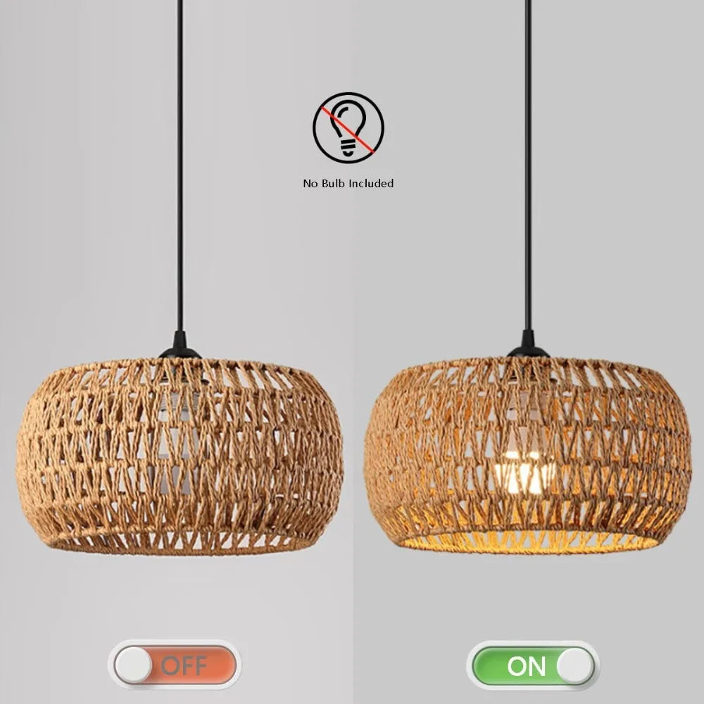 Bohemian Rattan Pendant Light - Woven Wicker Hanging Lamp