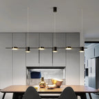 Modern Linear Disc Spotlight Chandelier in Black and Gold for Dining Table