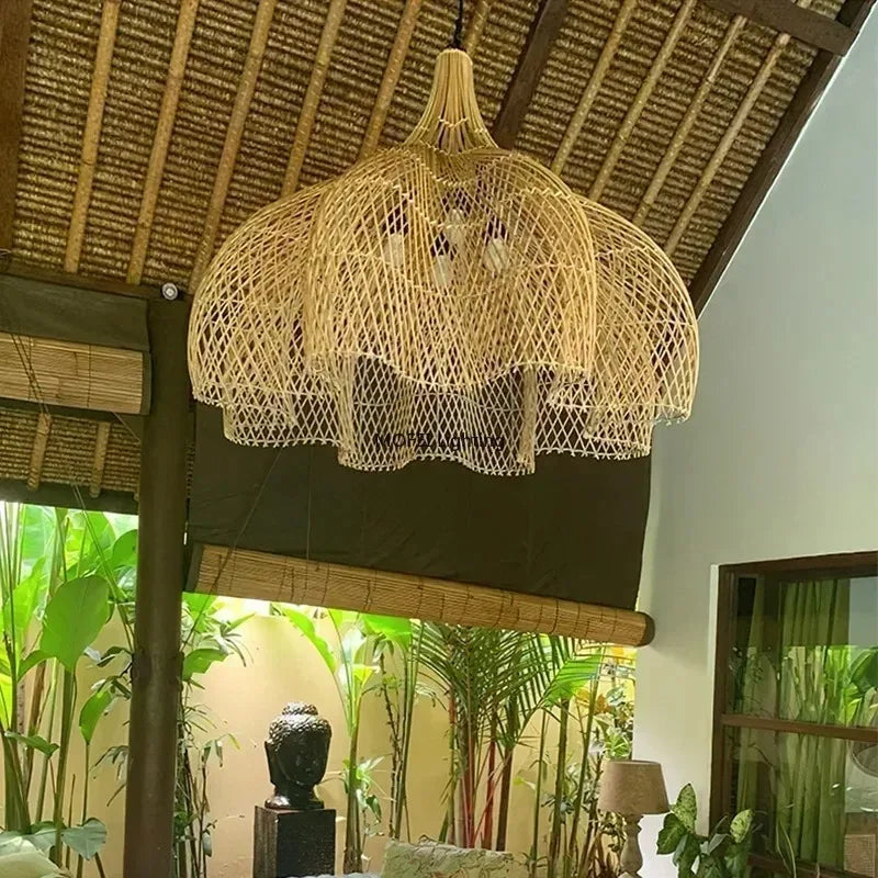 Retro Rattan Pendant Light - Wabi-Sabi Design