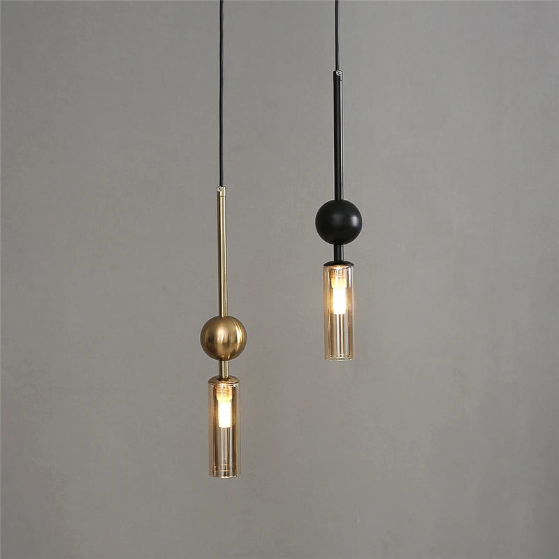 Nordic Light Luxury Pendant Lights Gold Black Iron Art Chandeliers LED Restaurant Bedroom Bedside Glass Decoration Hanging Lamp