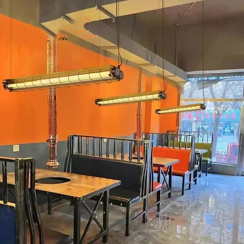 Industrial Iron Pendant Light Long Bar LED Hanging Lamp