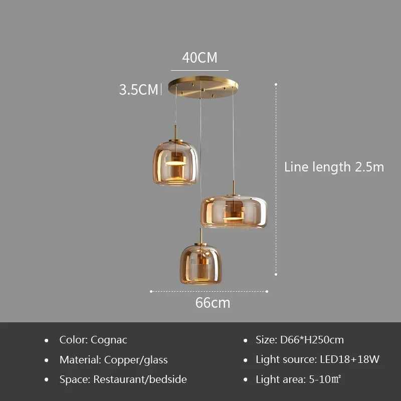 Nordic Amber Glass Pendant Light for Dining Room