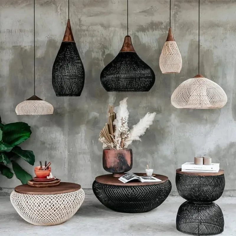 Handwoven Rattan Pendant Light - Bohemian Wabi Sabi