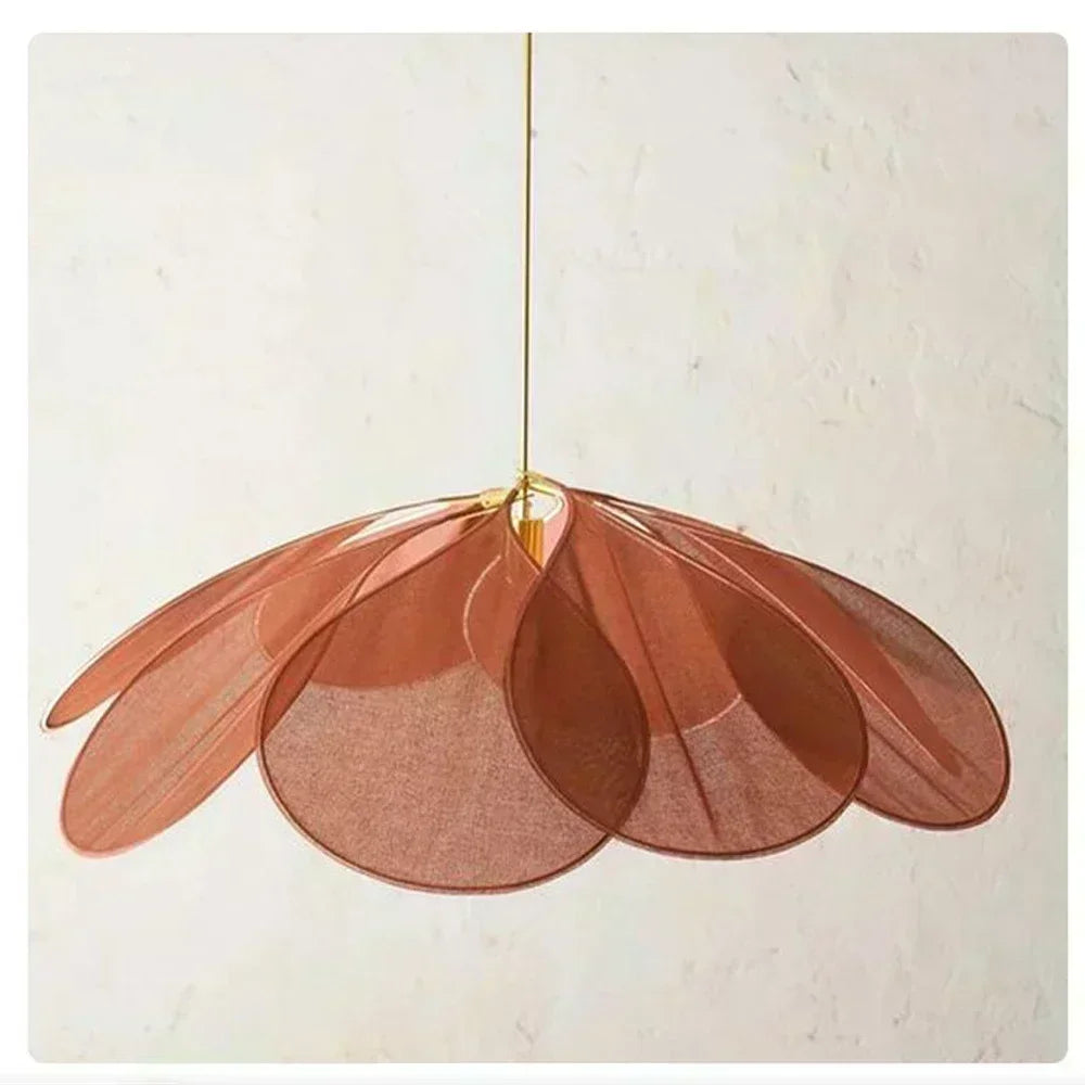 Sheer Petal Flower Fabric Pendant Light in Nine Colors for Bedroom