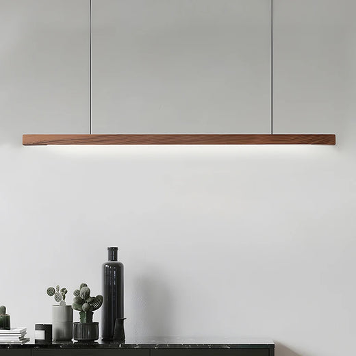 Minimalist Wood Linear LED Pendant Light for Dining Table and Office