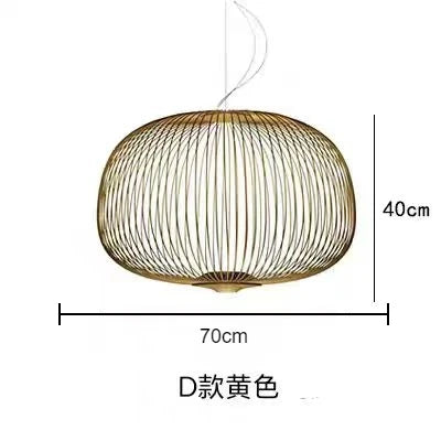 Italian Spokes Wire Cage Pendant Light in Gold for Staircase and Lobby