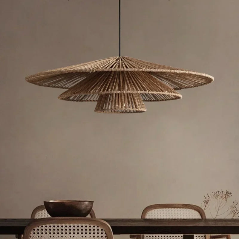 Araña de imitación de ratán para decoración de hotel, restaurante, casa rural, hecha a mano, estilo japonés Wabi Sabi, vintage.