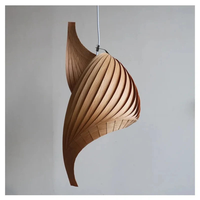 Lámpara colgante de madera japonesa, diseño plisado hecho a mano
