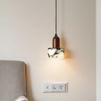 Veined Marble Cylinder Pendant Light with Walnut Top for Bar Counter