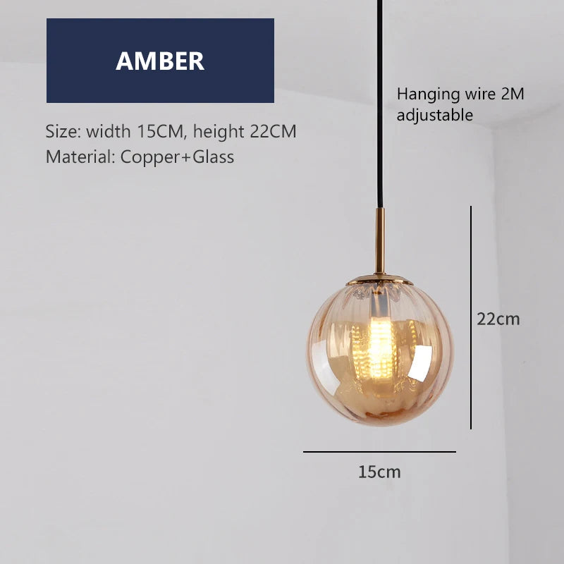 Lámpara colgante nórdica de cristal y latón para comedor