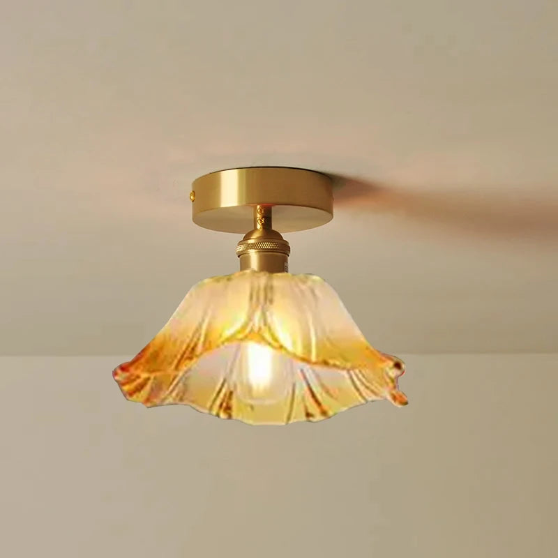 Vintage Flower Glass Pendant Light Collection with Brass Fitting for Bedroom