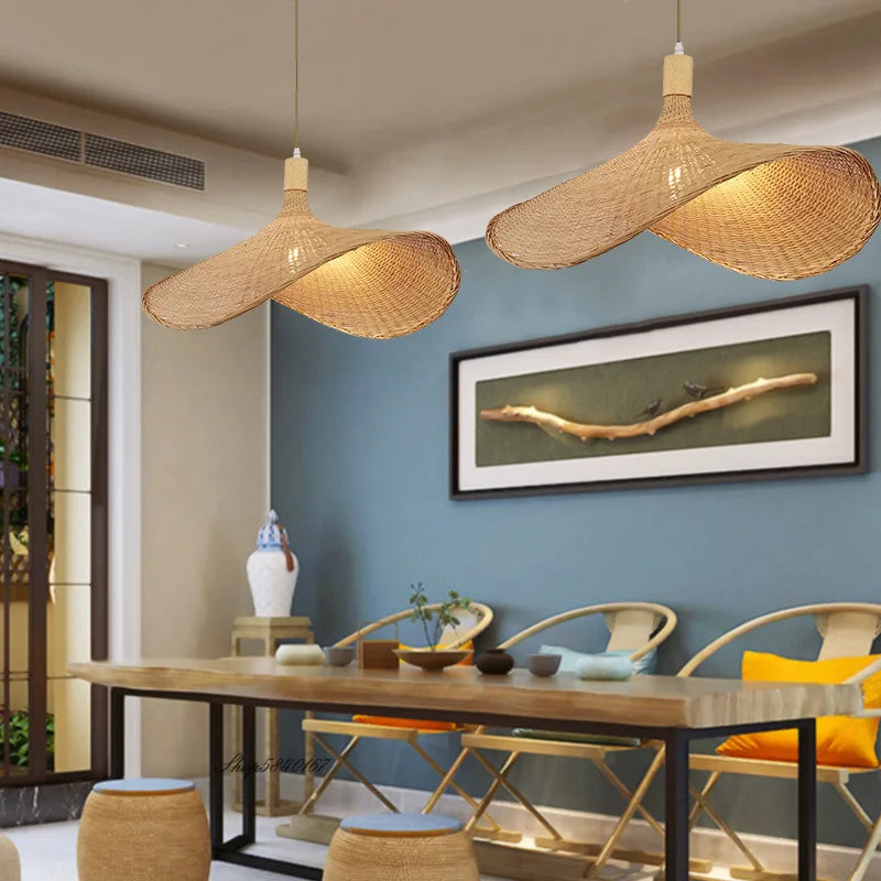 Lámpara Colgante Bohemio de Ratán Trenzado para Comedor