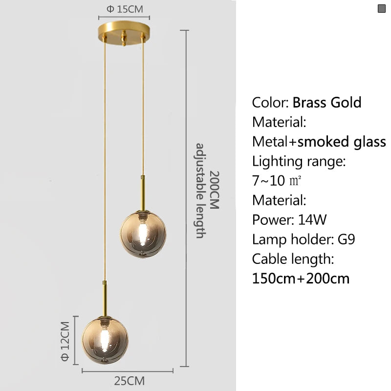 Modern LED Bedside Pendant Light White/Smoke Gray Glass Ball Ceiling Hanging Lamps Nordic Home Decoration Ceiling Pendant Lamp