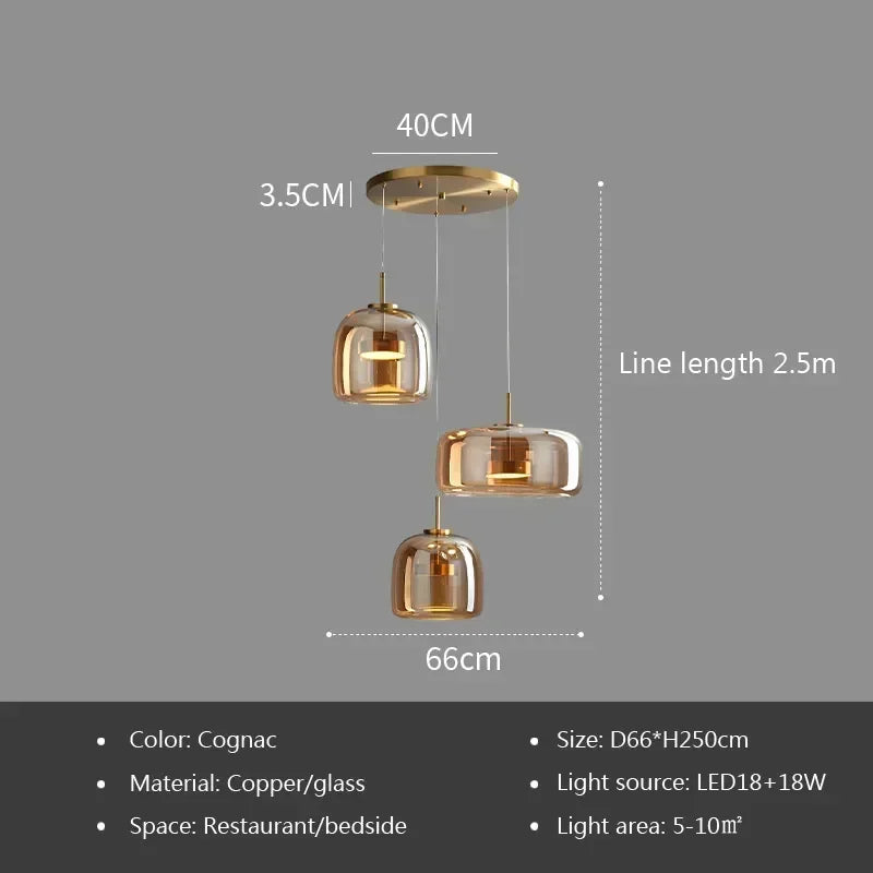 Nordic Glass Pendant Light with Brass Accent