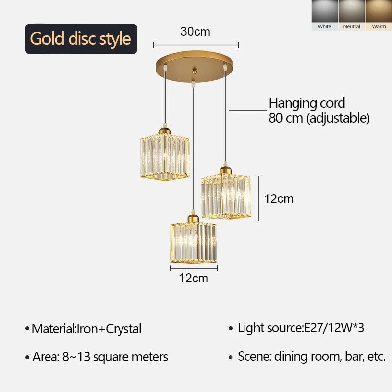 Lámpara Colgante Nórdica de Cristal - 3 Luces