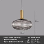 Vintage Striped Glass Pendant Light in Green Gray and Amber for Kitchen Island