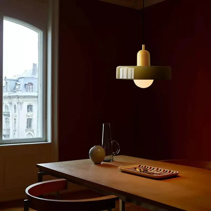 Retro Two Tone Glass Mushroom Pendant Light for Cafe and Dining Room