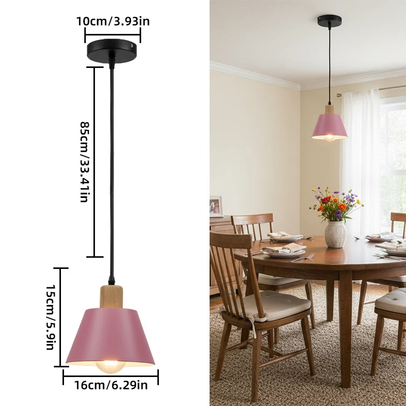 Lámpara Colgante Nórdica de Metal con Detalles de Madera