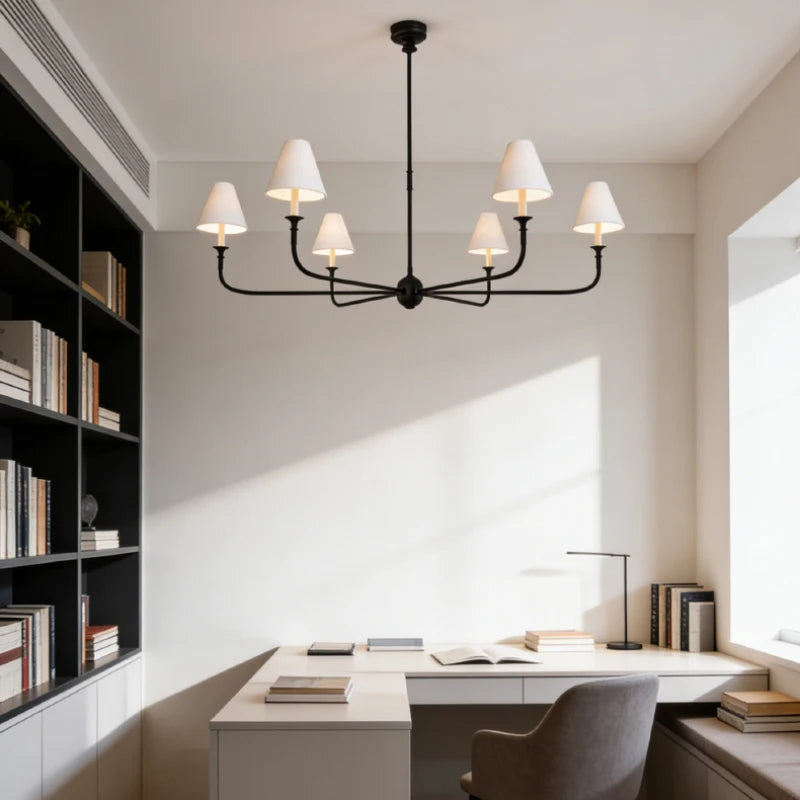 Modern Black Pendant Light Fabric Shade Crystal Accents