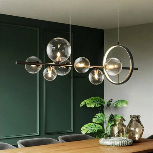 Modern Glass Bubble Linear Chandelier in Black for Dining Table