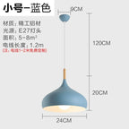 Nordic Matte Dome Pendant Light with Wood Top in Blue for Dining Room